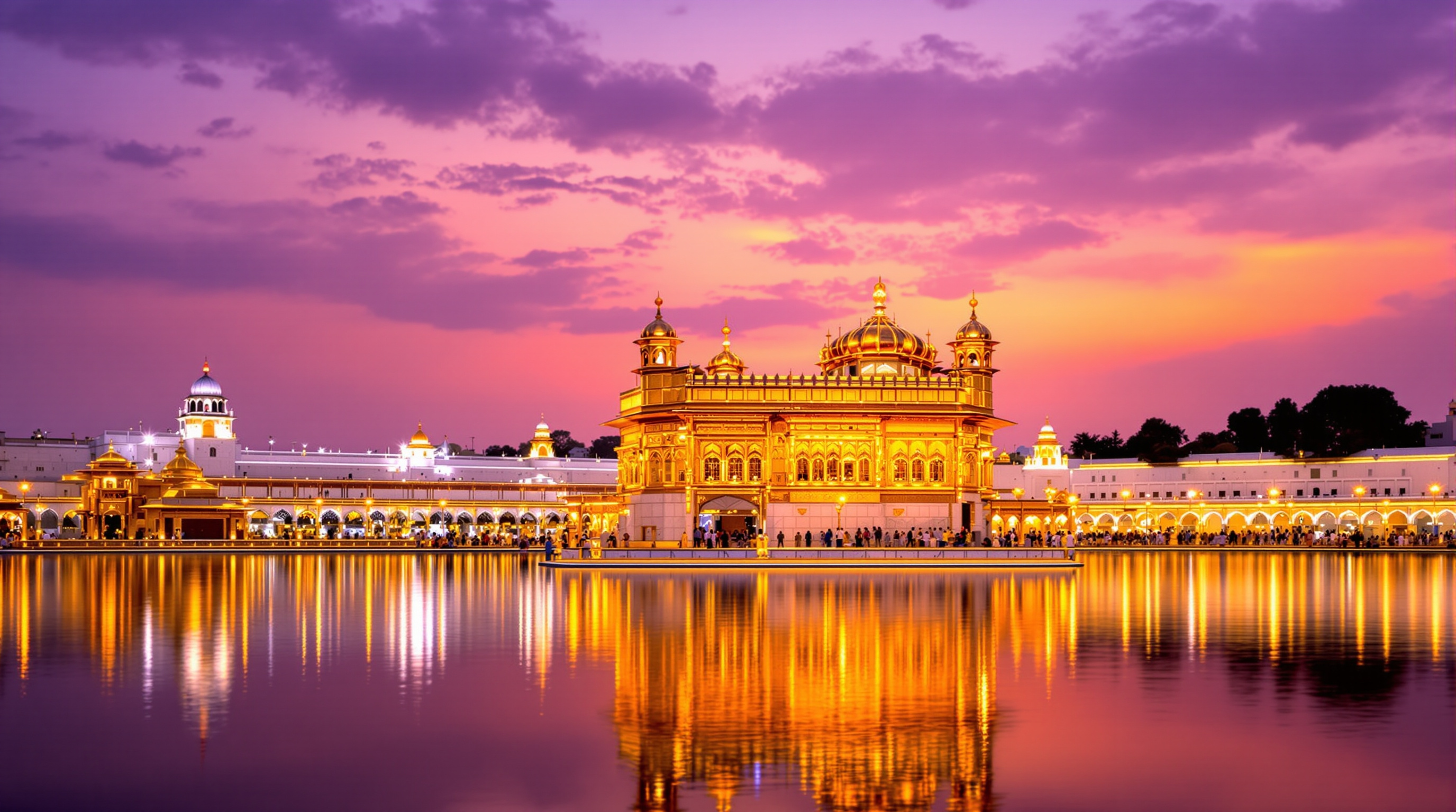 Golden Temple reflecting in the sacred pool at twilight, Amritsar India